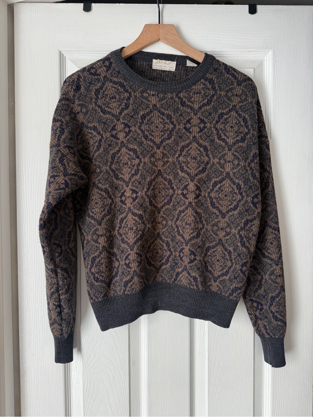 Vintage 80s 90s Metropolitan Lord & Taylor Geometric Grandpa Sweater Made in